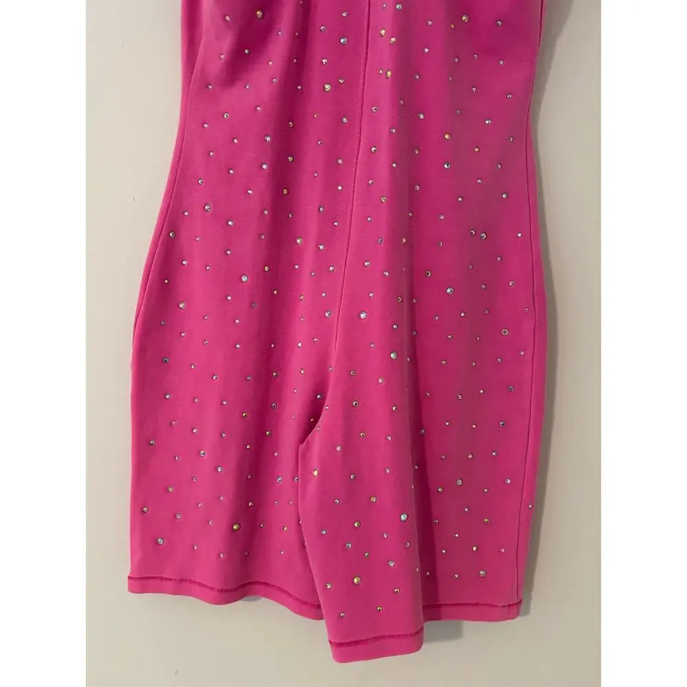 SKIMS Outdoor Rhinestone Racerback Mid Thigh Onesie Active Work out Taffy Pink L - Picture 9 of 9